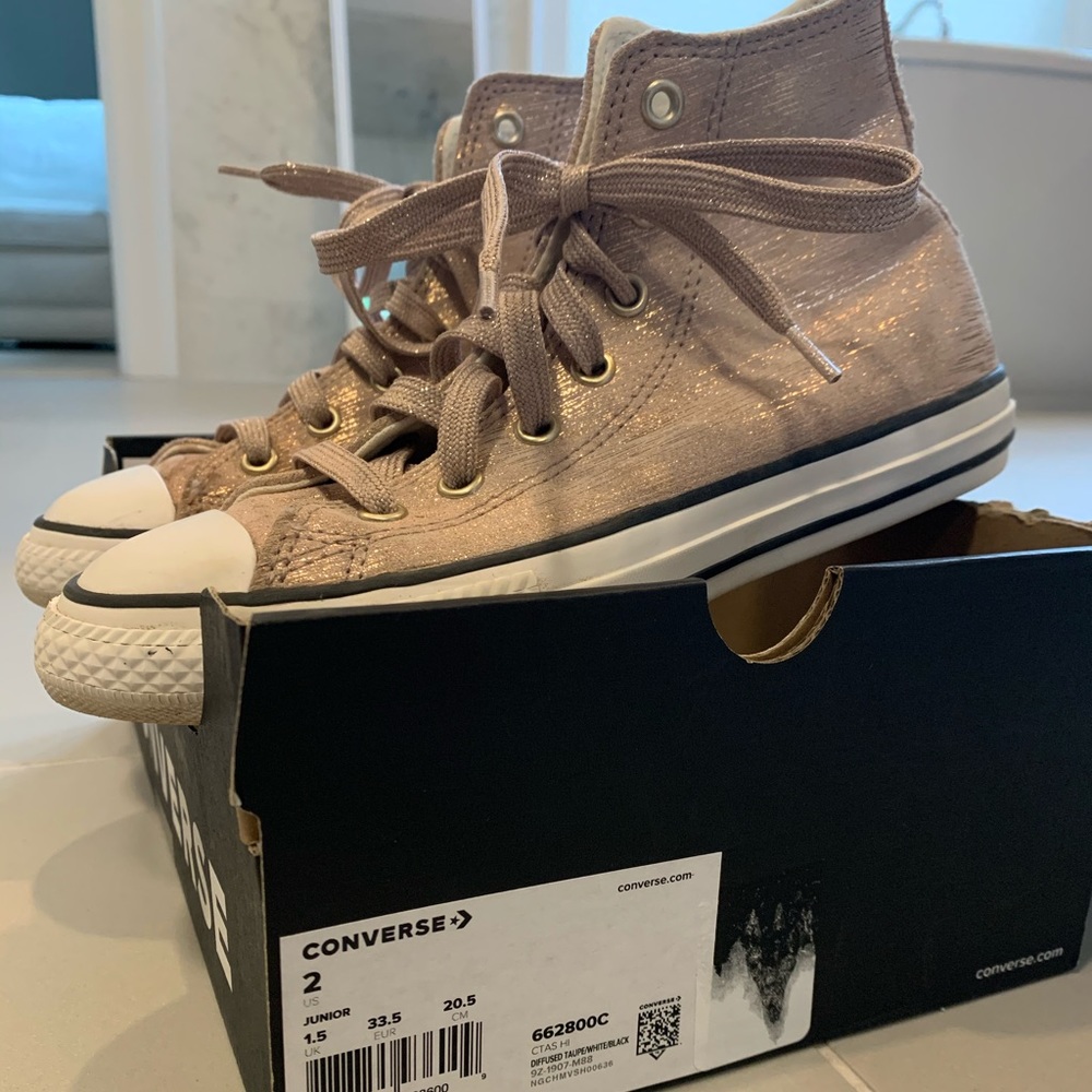 Shiny pink/taupe high top Converse - sz 2y
